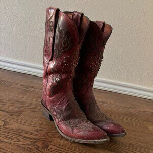 Luchesse Red Boots with Embroidery and Rivets 8